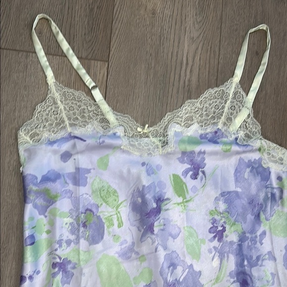 Jones New York Green Purple Y2K Lace Floral Chemise Slip Dress Maxi Size Large - Picture 5 of 7